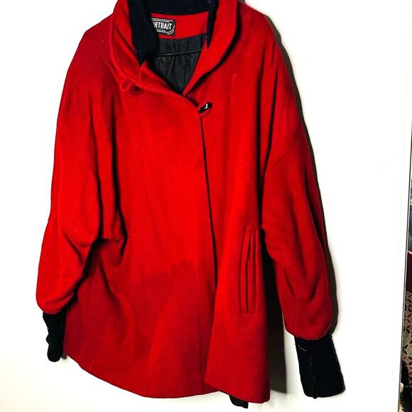 Vintage Portrait Red Wool Blend Sweater Cuff Button Front Jacket Size Medium - Picture 1 of 11